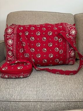 Vera Bradley Travel Duffel Set Red Bandana Vintage Quilted Cotton Bag
